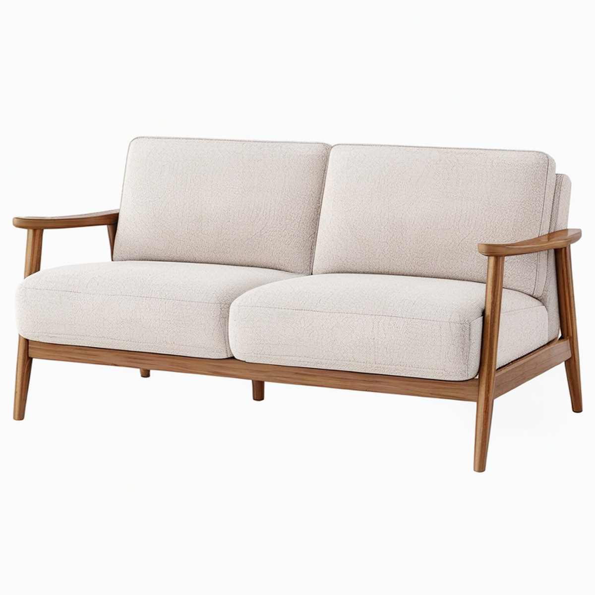 Canapé 2 places 140 cm en tissu beige et bois style scandinave