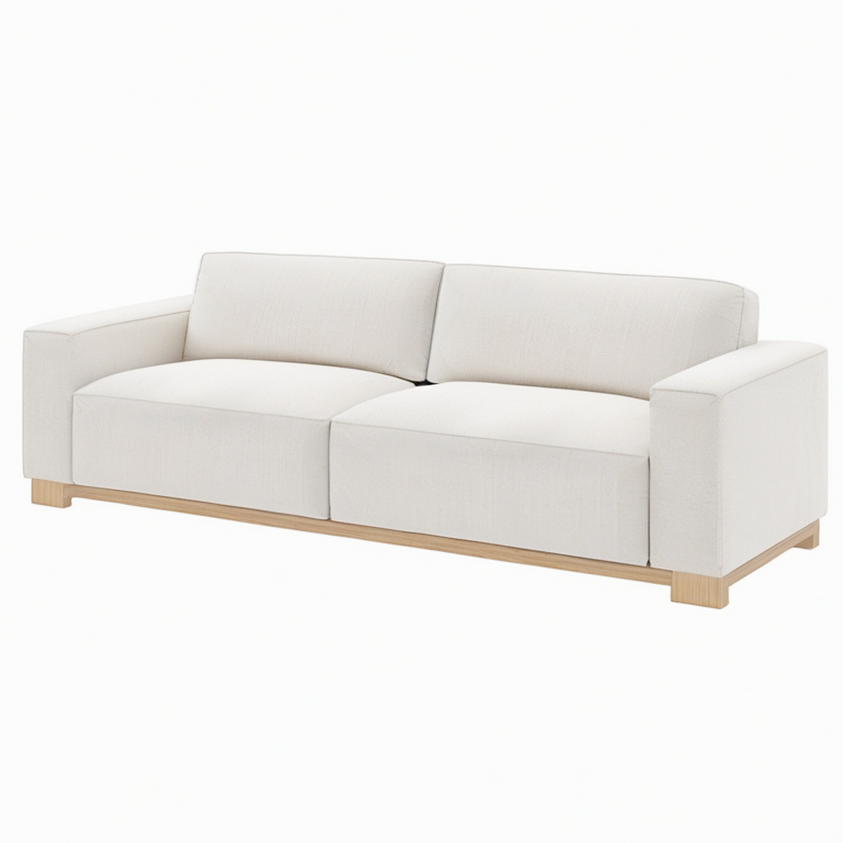 Canapé 2 places 200 x 90 x 85 cm en tissu beige avec pieds en bois style contemporain
