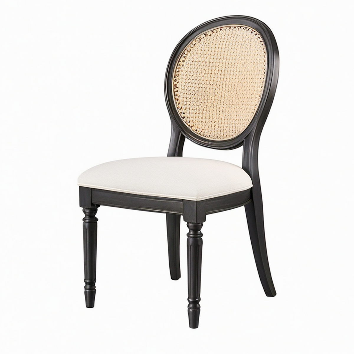 Chaise de salle à manger 50 x 56 x 96 cm en bois noir cannage beige style classique