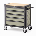 Servante d'atelier 80 x 46 x 95 cm en acier vert olive noir avec plan de travail en bois à 5 tiroirs mobile