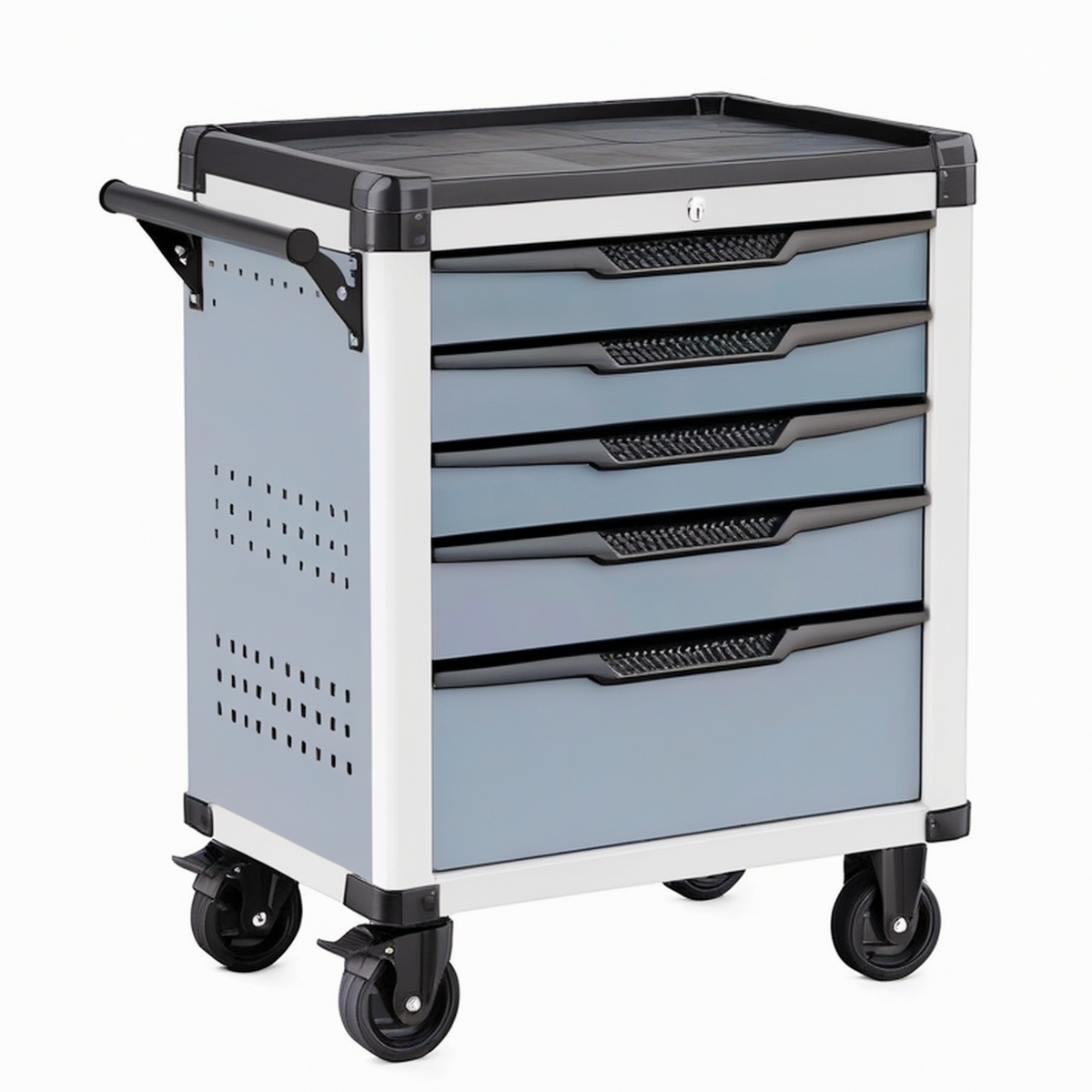 Chariot à outils 75 x 46 x 95 cm en métal bleu gris avec 5 tiroirs et roulettes