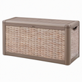 Coffre de rangement extérieur 122 x 56 x 64 cm en polypropylène taupe effet rotin avec couvercle