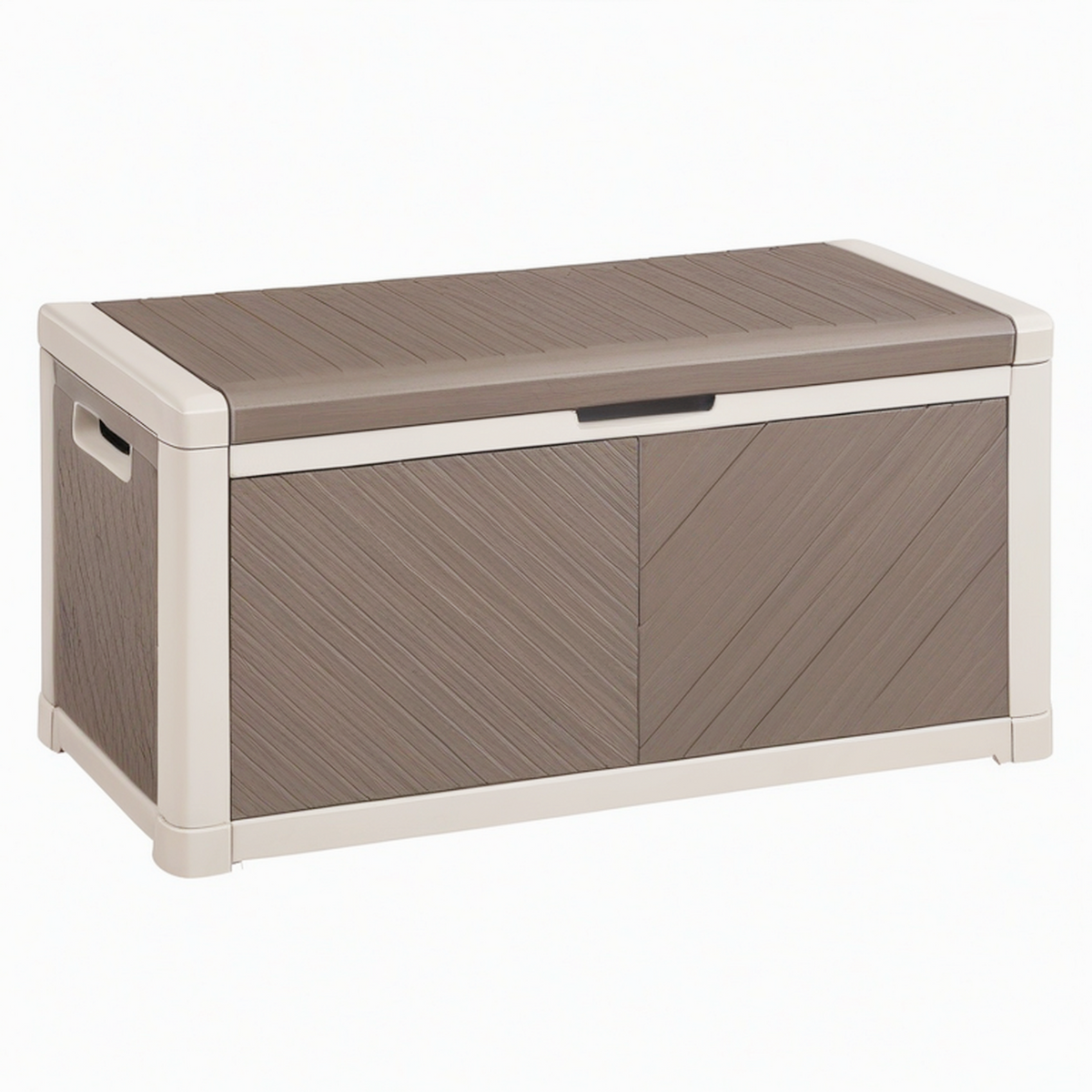 Coffre de rangement extérieur 120 x 55 x 60 cm en résine gris taupe avec couvercle