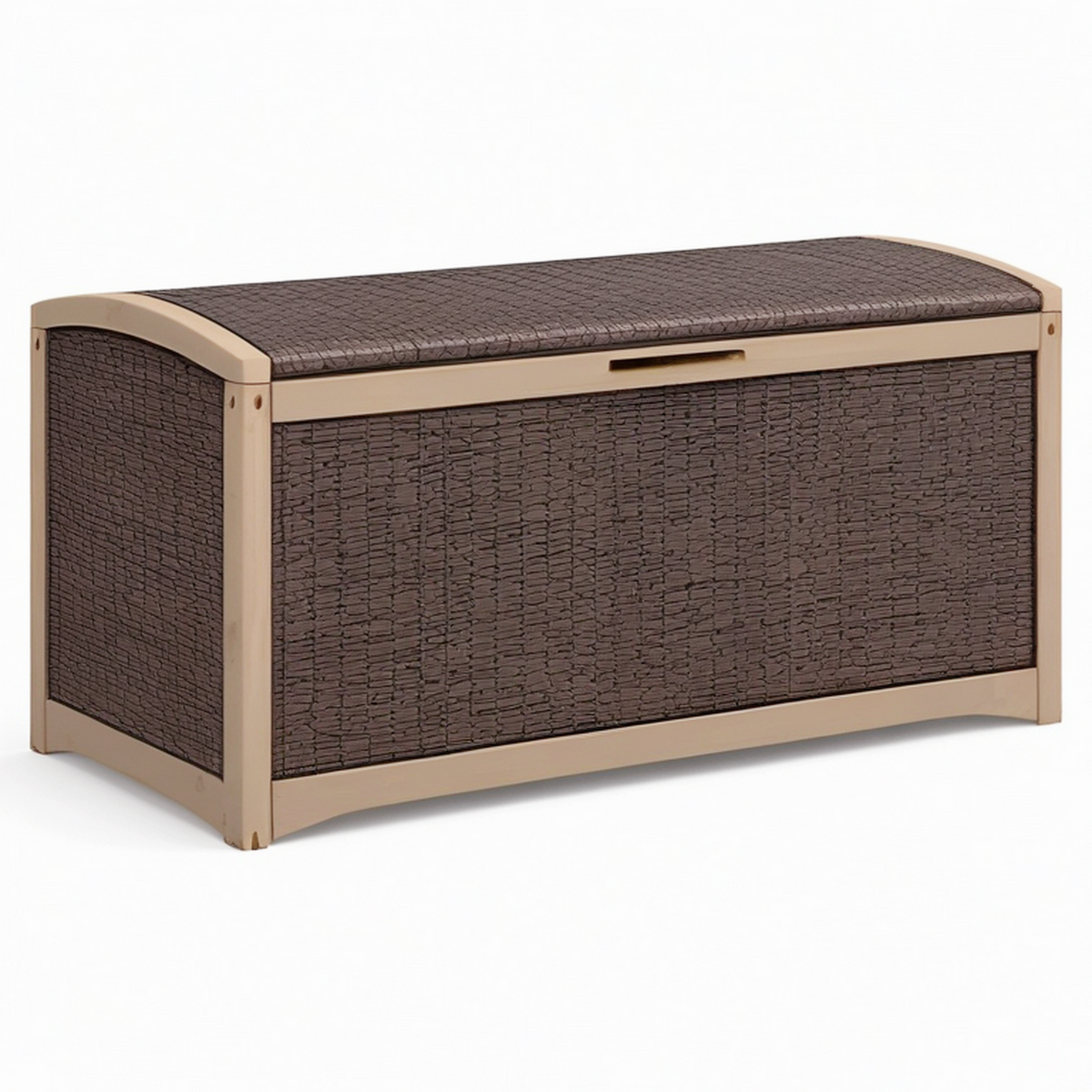 Coffre de rangement extérieur 120 x 55 x 60 cm en résine tressée marron avec couvercle