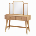 Coiffeuse 100 x 45 x 140 cm en bois marron avec miroir triptyque éclairé style vintage