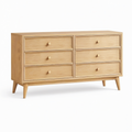 Commode 140 x 45 x 85 cm en bois naturel à 6 tiroirs style scandinave