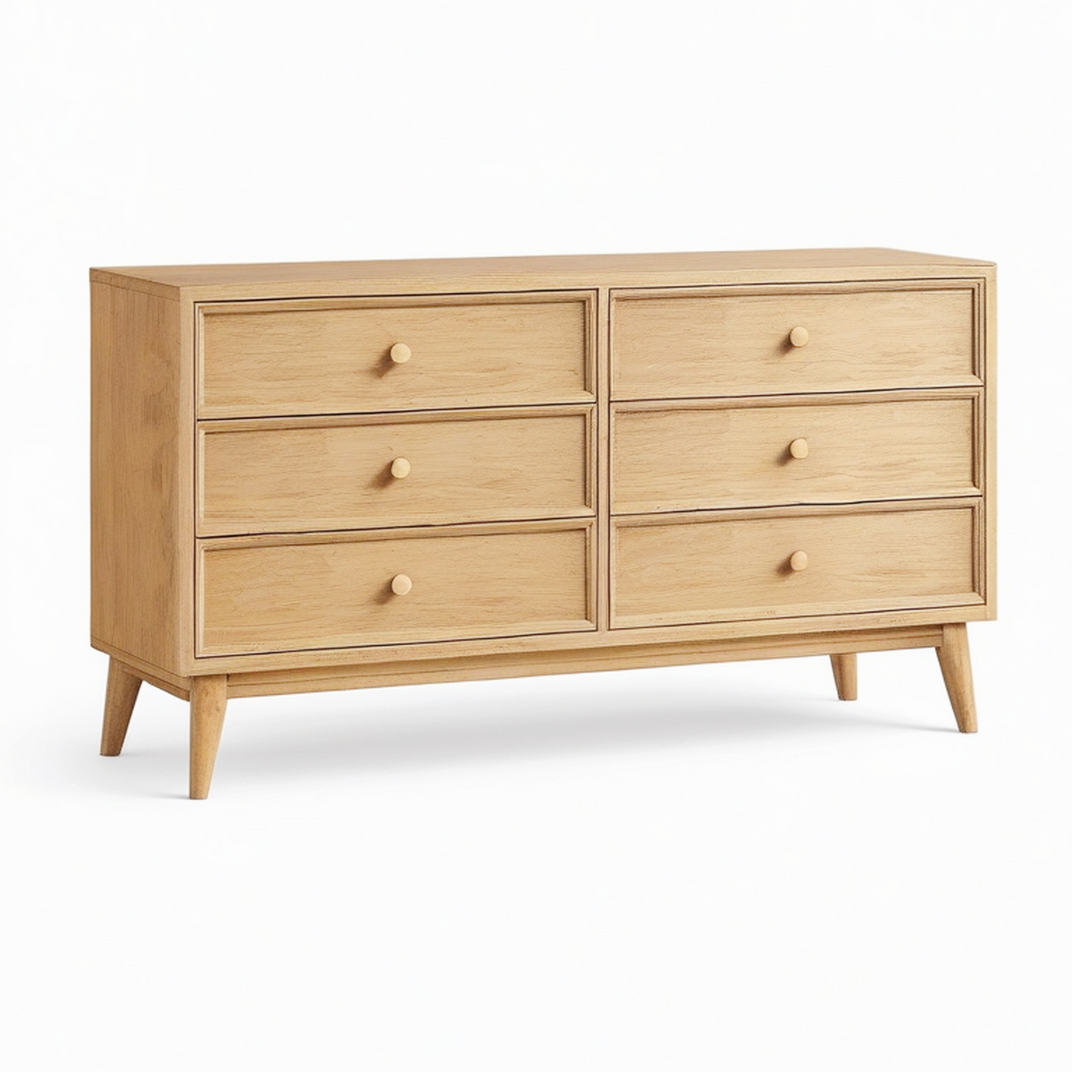 Commode 140 x 45 x 85 cm en bois naturel à 6 tiroirs style scandinave