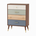 Commode 80 x 40 x 120 cm en panneaux de bois marron vert beige bleu style rétro à 4 tiroirs