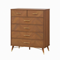 Commode 120 x 45 x 130 cm en panneaux finition noyer avec 6 tiroirs style rétro