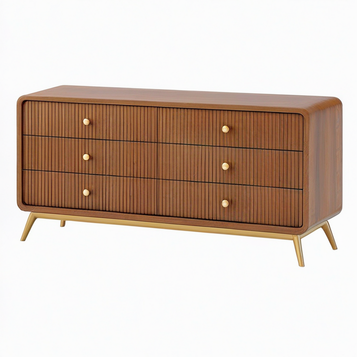 Commode 160 cm en bois marron à 6 tiroirs style rétro