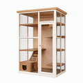 Enclos pour chat 100 x 60 x 180 cm en bois crème et marron avec grillage métallique et plateformes