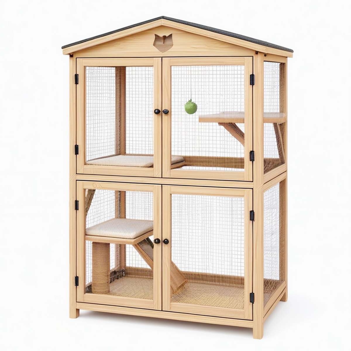 Enclos pour chat 100 x 60 x 180 cm en bois naturel avec grillage et plateformes