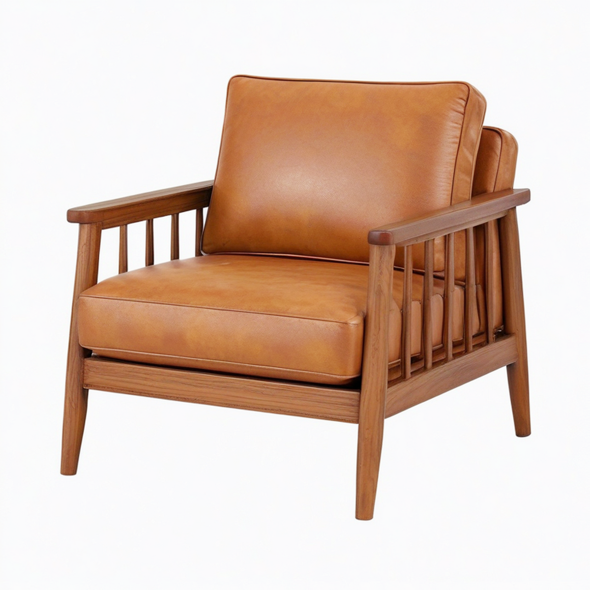 Fauteuil 76 x 82 x 86 cm en bois brun et revêtement aspect cuir camel style scandinave