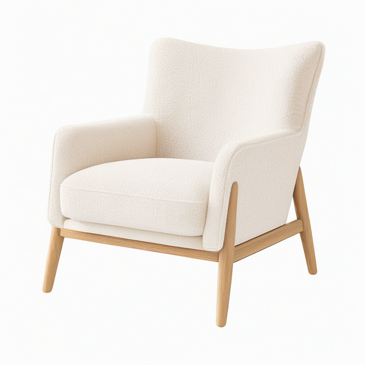 Fauteuil 75 x 80 x 95 cm en tissu bouclette écru et bois pour salon style scandinave