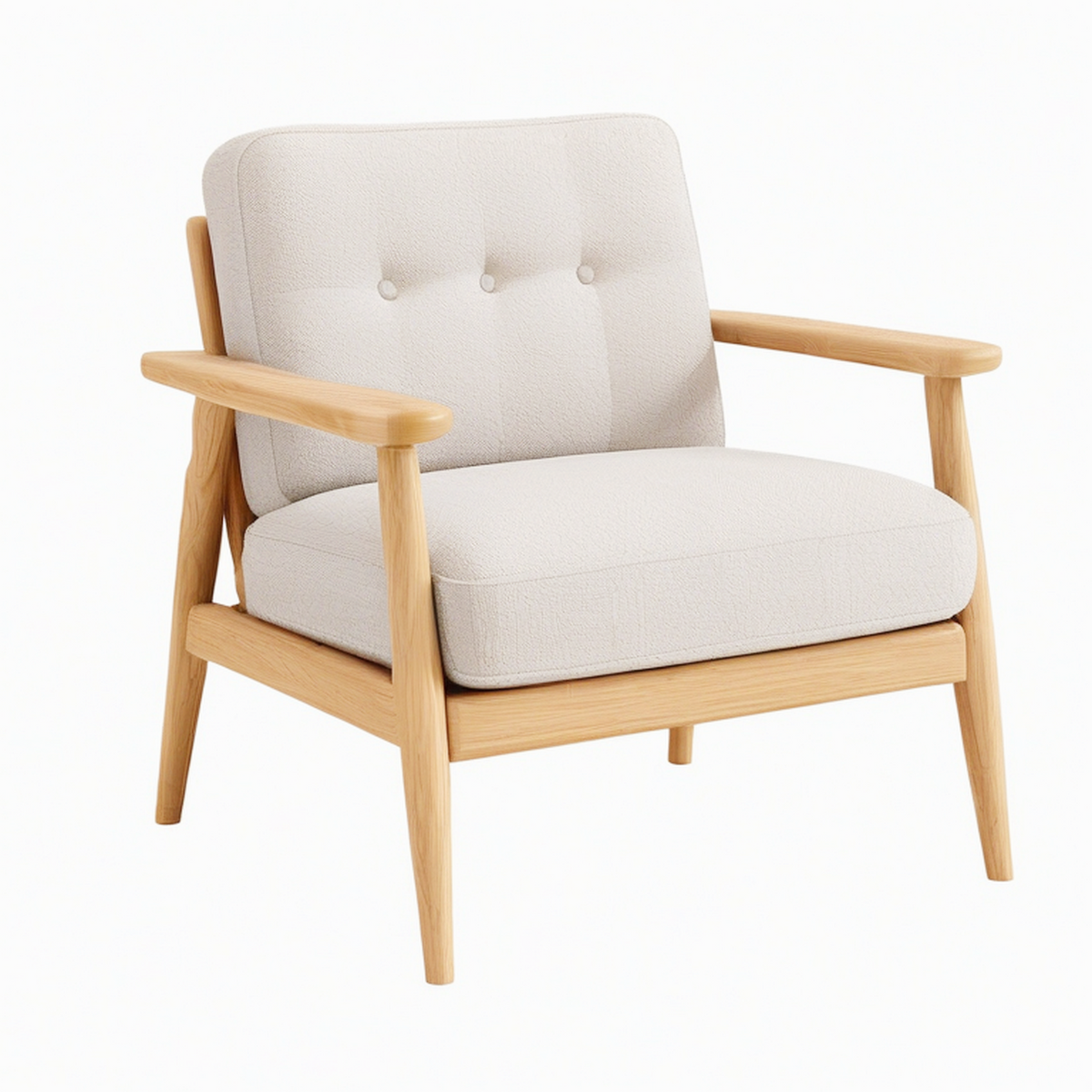 Fauteuil 76 x 80 x 84 cm en bois et tissu bouclette beige style scandinave