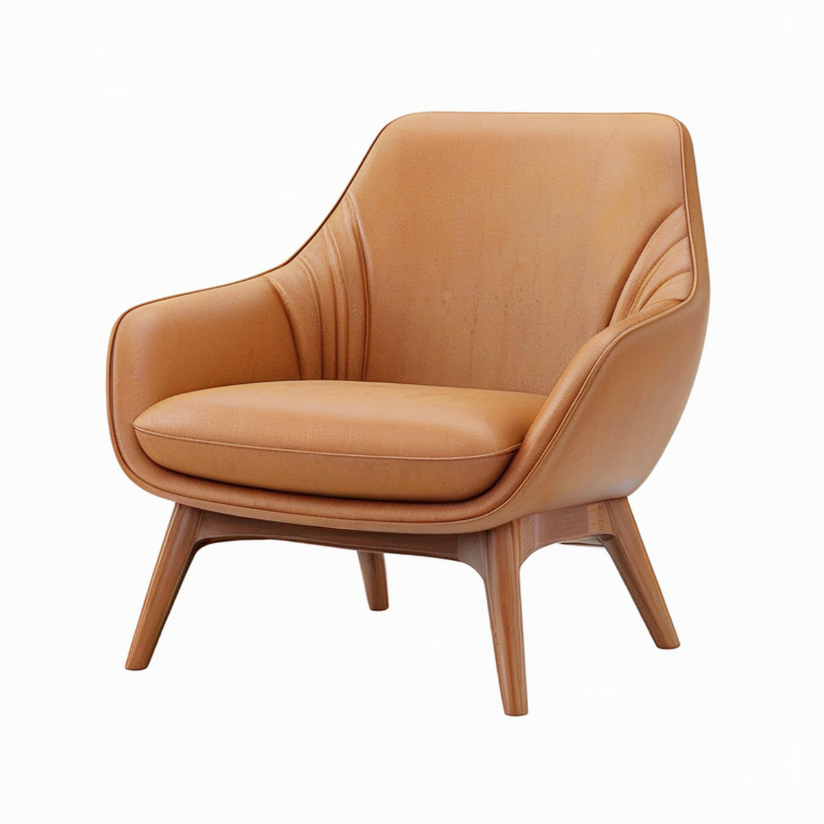 Fauteuil 75 x 80 x 90 cm en similicuir camel avec pieds en bois style rétro