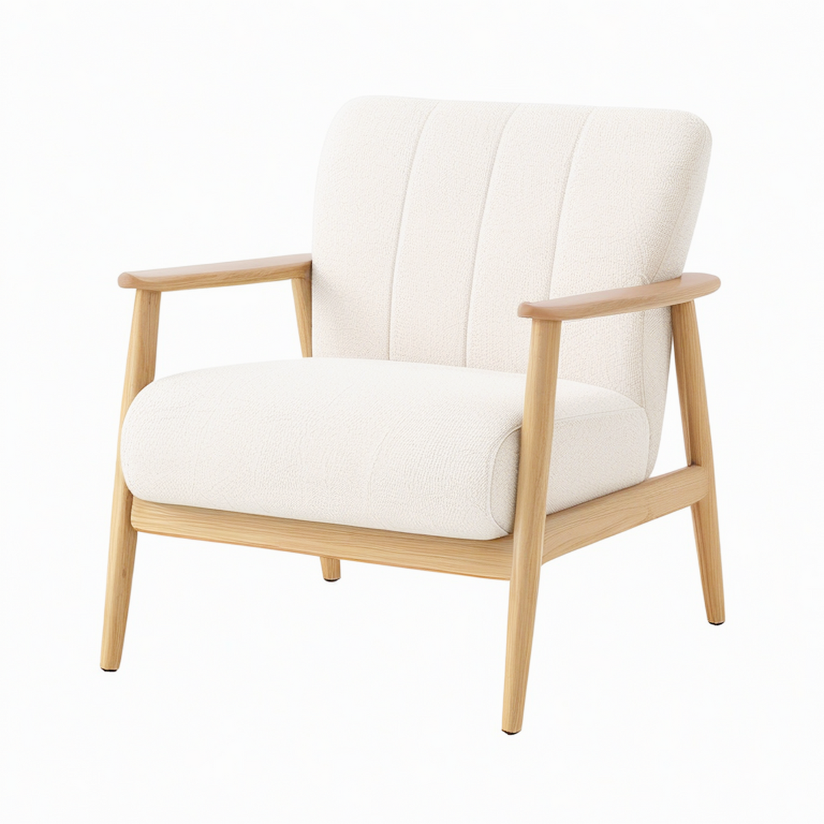 Fauteuil 75 x 78 x 85 cm en tissu bouclette écru et bois naturel style scandinave