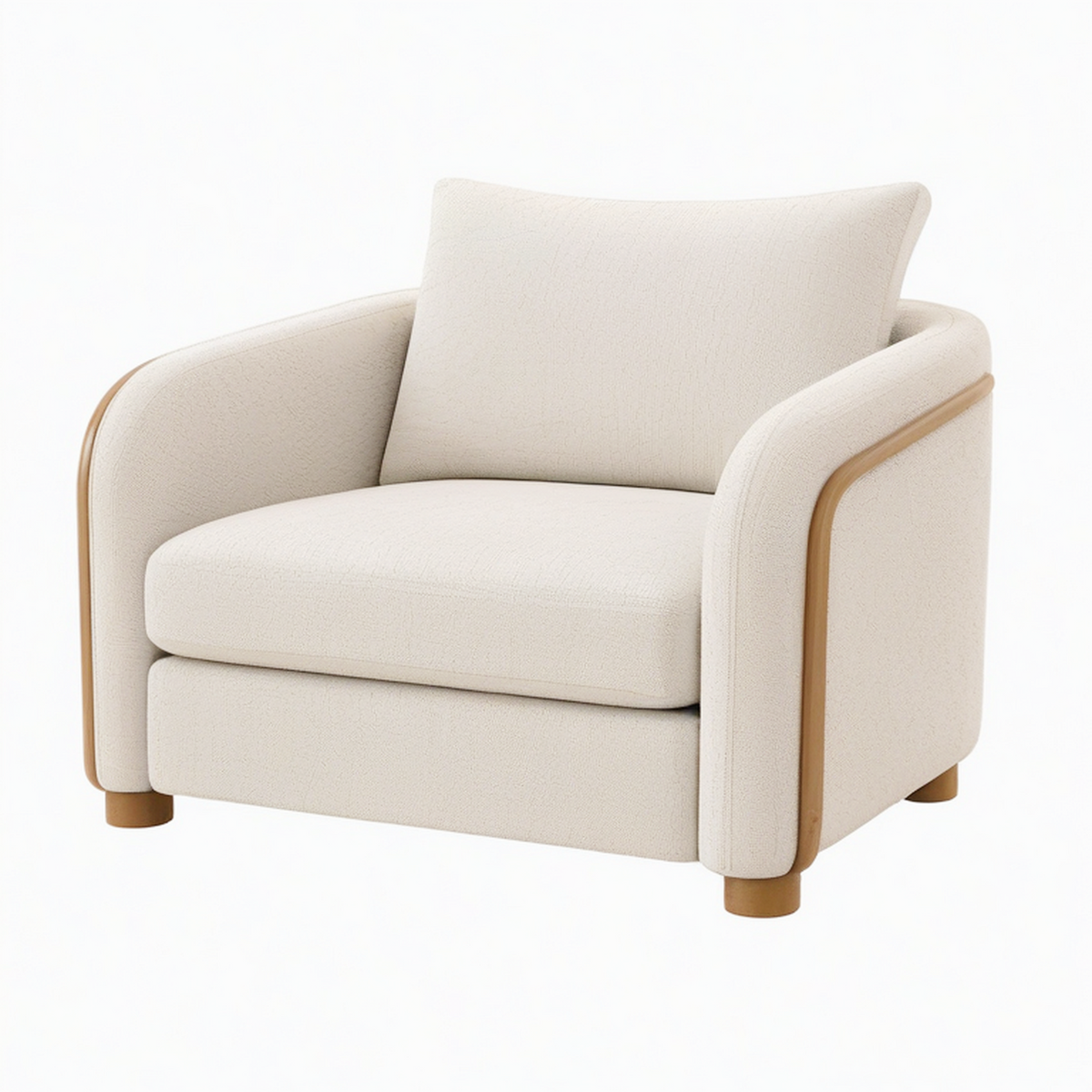 Fauteuil 85 x 83 x 82 cm en tissu beige et bois style contemporain pour salon