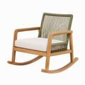 Fauteuil à bascule 68 x 92 x 92 cm en bois naturel et cordage vert avec coussin style contemporain