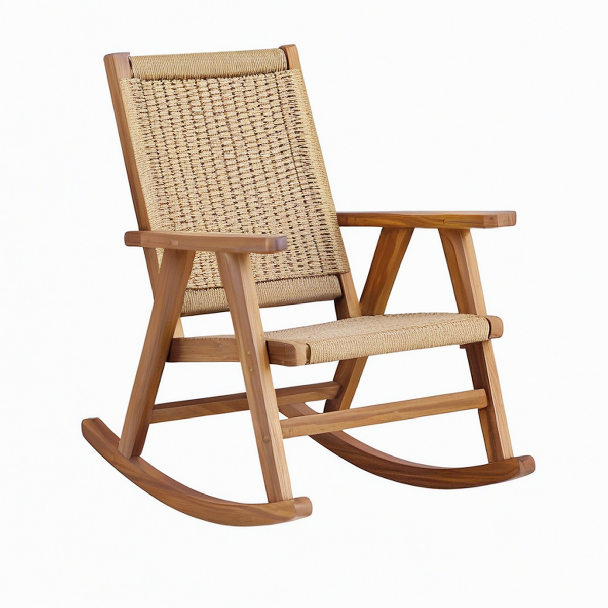 Fauteuil à bascule 100 x 65 x 105 cm en bois brun et corde naturelle style rustique